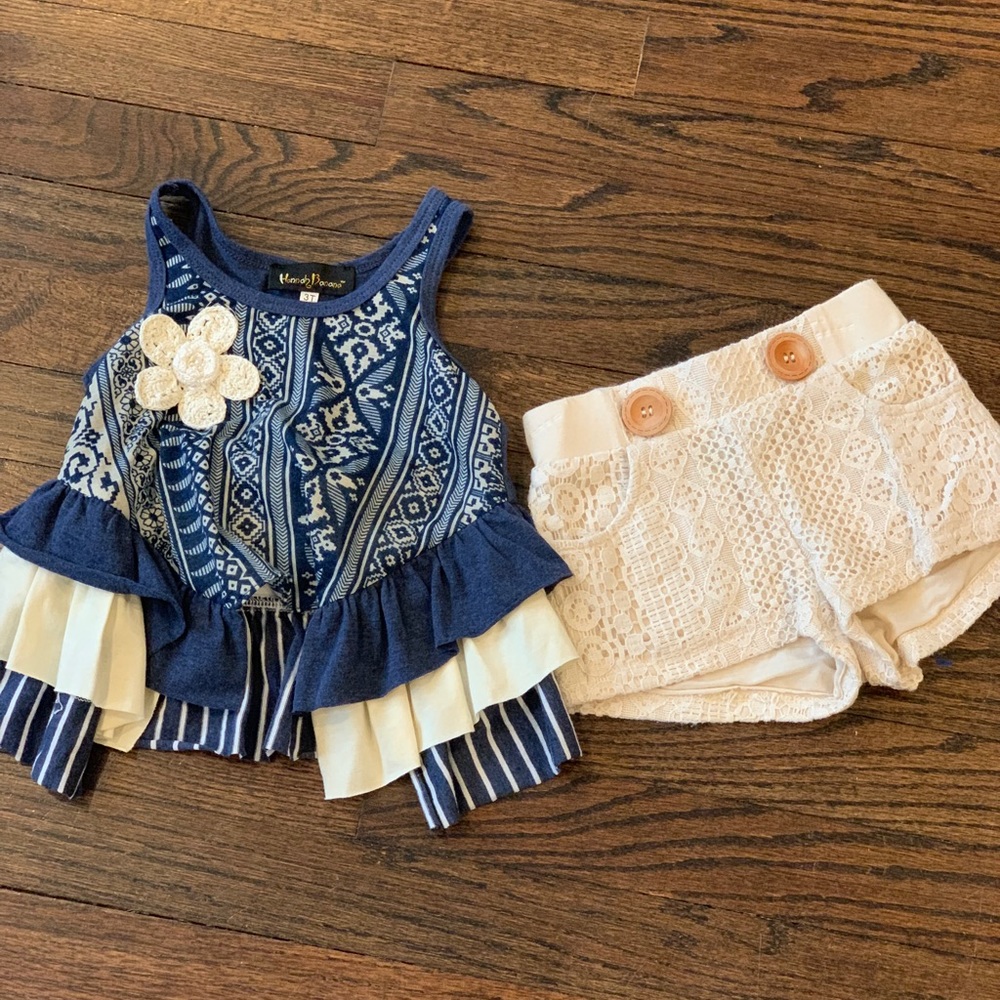 Shirt with matching crocheted shorts
